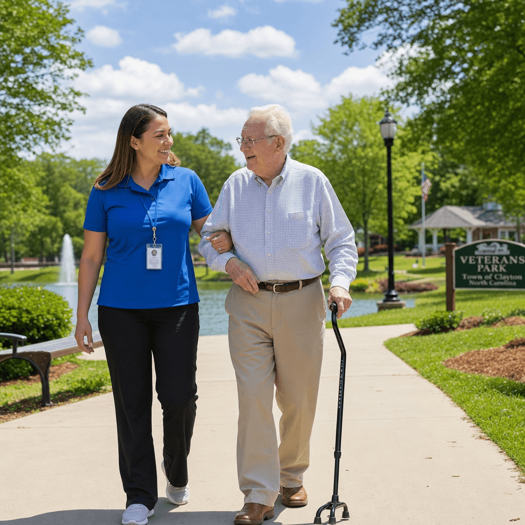 Caregiver and client in community